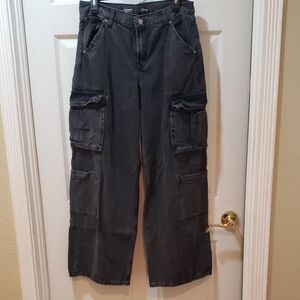 Old Navy Black Mid Rise Baggy Wide Leg Denim Pants Size 6